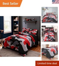 Chic Twin Size Camo Comforter Set - 5-Piece Microfiber Bed Set for Bold Teens