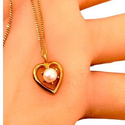 Anhänger weiße Zuchtperlen 14 Karat Gelbgold mit 14 Karat Kette 16 Zoll