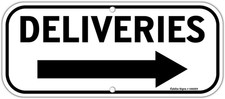 Deliveries Sign with Arrow, 14X6 Inches Rectangle Rust Free Aluminum Metal Sign,