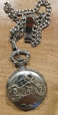 Vtg 1990s Embassy Motorcycle Pocket Watch Silver Gold Tones Needs Battery