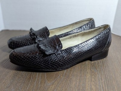 VTG Pierre Cardin Genuine Snake Skin Leather Loafers Women's 9 Black Fringe