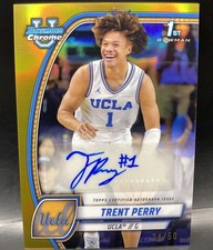 2024-25 1st Bowman University Chrome Trent Perry Gold Refractor /50 Auto UCLA