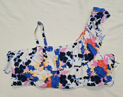 Sea Angel Women's Plus Size Ruffle One Shoulder Bikini Top -Floral Print-(3X)NEW