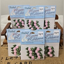 NWT Darice Roses Ribbons Embellishments - 1" Pink and Green 48 Roses