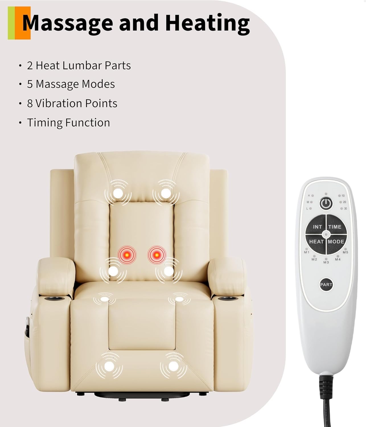 Electric Power PU Leather Lift Chair w/ Remote Control Recliner Chair Massage US