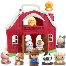 Farm Animals Big Barn Toy for 1 2 3 Year Old, Toddler 11'' 5'' 8.7'', Red