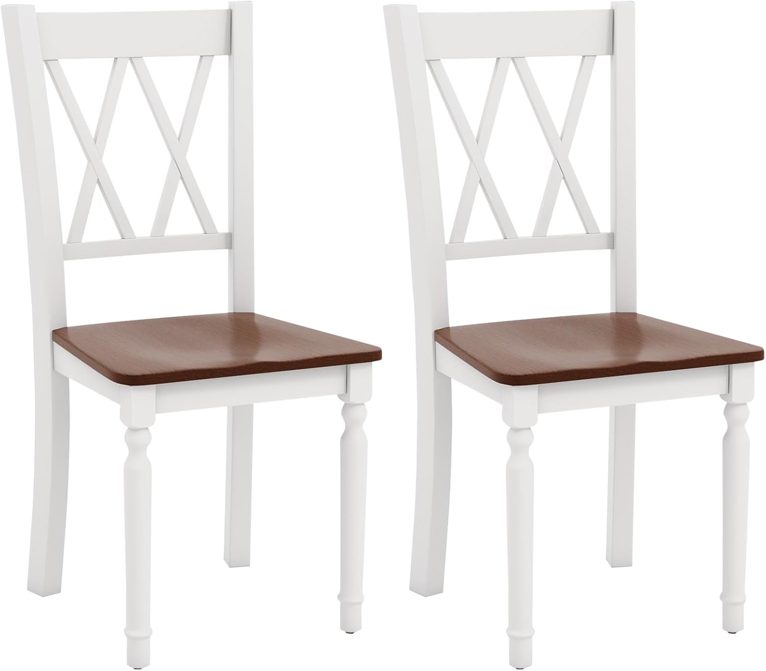 S Set Of 2 White Wooden Farmhouse Kitchen Chairs W/ Rubber Wood