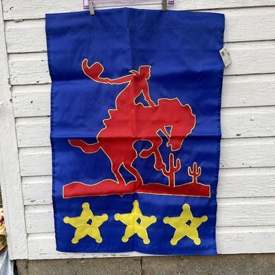 NCE Vintage 1993 Decorative Nylon Cowboy Western Horse Bucking Bronco Flag Large