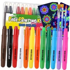 Face Painting Kits, 12 Colors Twistable Face Paint Sticks, 3 Type Brushes,