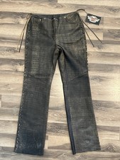 Vintage NWT Harley Davidson Leather Fringe Pants Moto Y2K Women's Size 8 Studded
