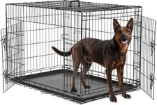 36" Foldable Metal Dog Crate, Double Door, Removable Pan, Wire Design