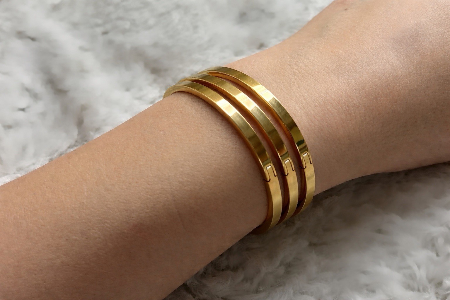 Set of 3 Gold Plated Stainless Steel, 4mm Bangle Bracelet Bundle Stackable Unise