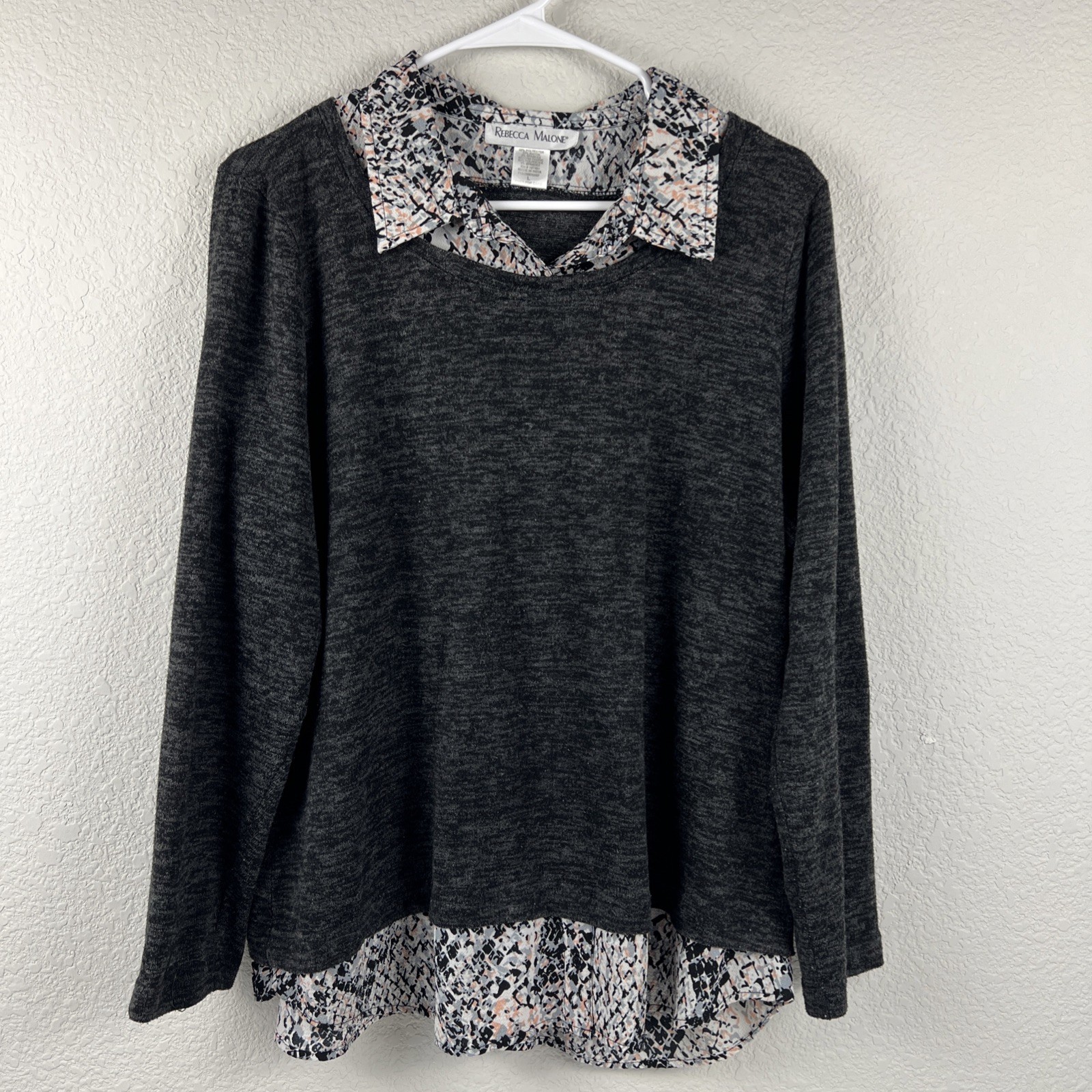 Rebecca Malone Sweater Womens Large Animal Print Layered Look Boho Casual