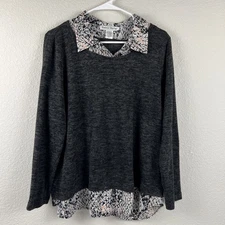 Rebecca Malone Sweater Womens Large Animal Print Layered Look Boho Casual