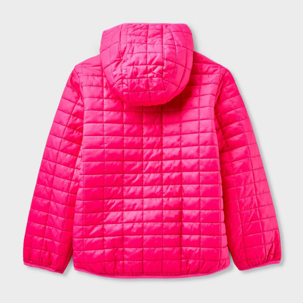 Kids' Hooded Puffer Jacket - Cat & Jack Pink M