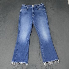 MOTHER The Hustler Ankle Fray Jeans Womens 32 Blue Grasping At Straws Raw Hem