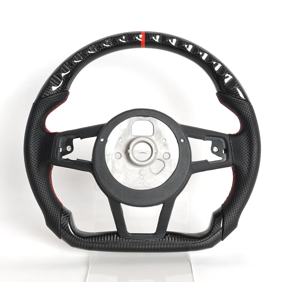 Carbon Fiber Steering Wheel W/Red Line Perforated For Audi R8 TT TTS TTRS 2016+ - Image 3 of 4
