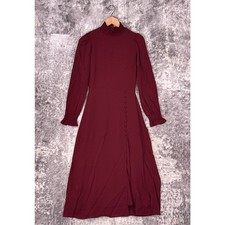 Reformation Dress 6 Womens Stevi Plum Red Mock Long Sleeve Side Slit Midi