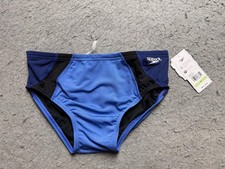 Speedo Swim Briefs Mens 34 Blue Black Colorblock Lined Drawstring UPF 50 NWT