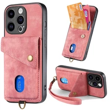 Card Wallet Case For Various Phone Phone Cover Retro Fashion Holder + Hand Strap