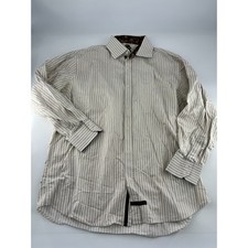 English Laundry Mens 17.5 32/33 Tan White Striped Shirt Preppy Career Core Ivy