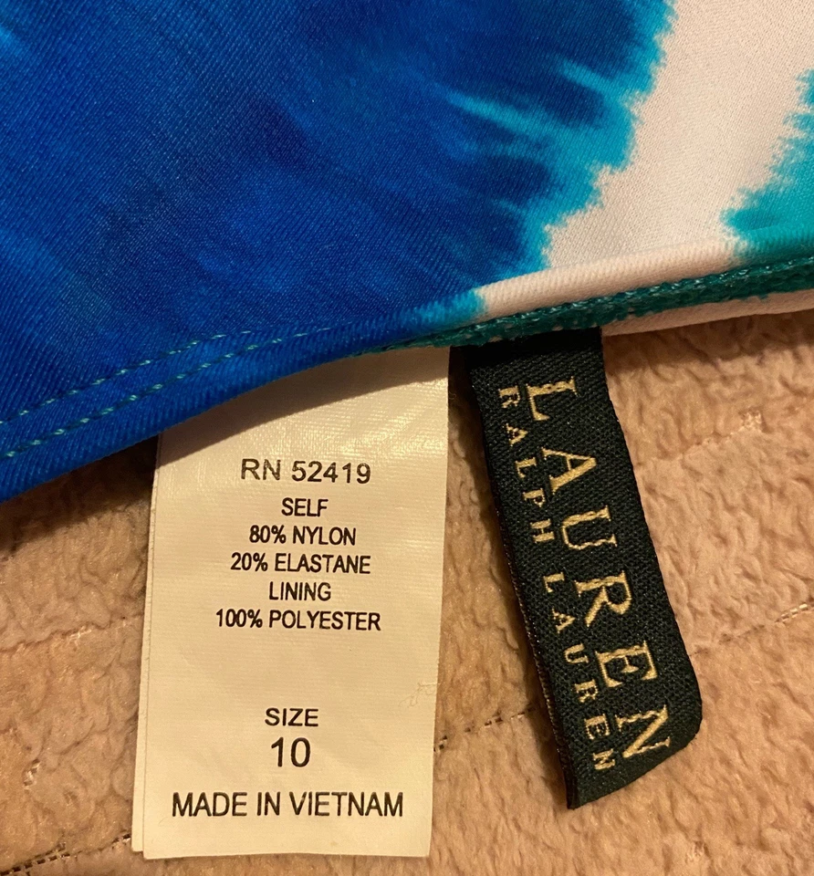 De Colección Lauren Ralph Lauren Azul/Verde Rayas Tie Dye Halter Bikini Top de Natación Talla 10 Foto 3 de 4