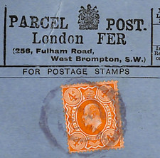 GB Chelsea PARCEL POST LABEL *256 FULHAM ROAD* London 1912 KEVII 4d Orange QB35