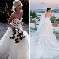 Sweetheart Tulle Floral Wedding Dresses Appliques Beading Country Bridal Gowns