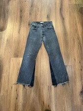 Re/Done Levi Womens 25 Inseam 29" High Rise Jeans Fade Black Leadra Wide Leg
