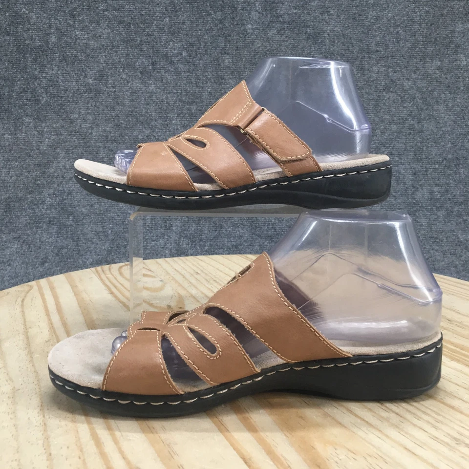 Croft & Barrow Womens 9M Piper Tan Brown Leather Slide Sandals Comfort Casual - Image 2 of 4