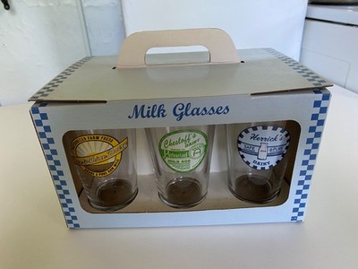Pottery Barn Milk Dairy Print Pint Glass Complete Set Of 6 Glasses RARE 6  Tall