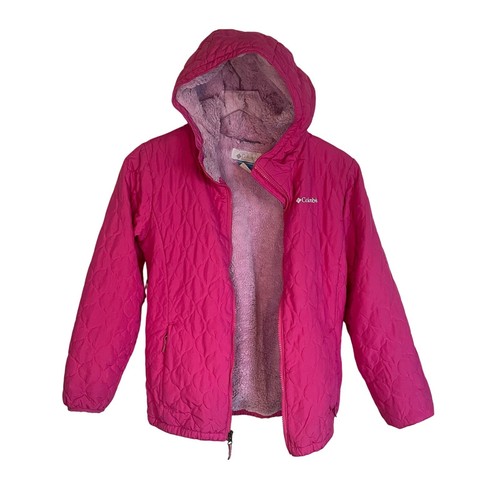 Columbia Hot Pink Quilted Fleece Lined Zip Coat w/ Hood Girls Size Large (14/16) - Picture 2 of 8