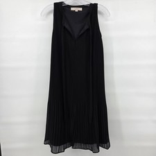 LOFT Pleated Dress Small Black Sleeveless V-Neck Tie Minimalist Dark Coquette