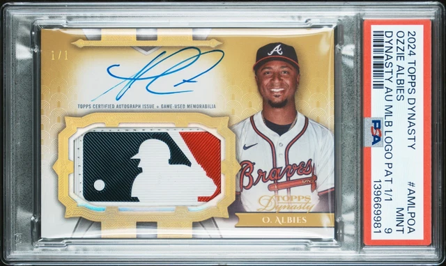 2024 TOPPS DYNASTY DYNASTY OZZIE ALBIES AUTOGRAPHED MLB LOGO PATCH 1/1 PSA 9