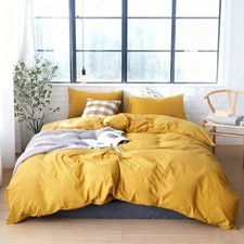 Duvet Cover Set 100 Washed Cotton Linen Like Textured Twin 68" x 90" Yellow