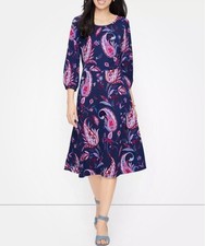 TALBOTS - Size 4 - WOMEN'S MULTICOLOR 3/4 SLEEVE PAISLEY PRINT Blue MIDI DRESS