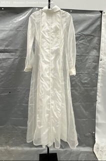Vintage 70s Women's White Sheer Overlay High Neck Long Sleeve Wedding Dress Gown