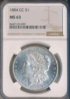 1884-CC MORGAN SILVER DOLLAR **NGC CERTIFIED MS 63** FREE SHIPPING!!