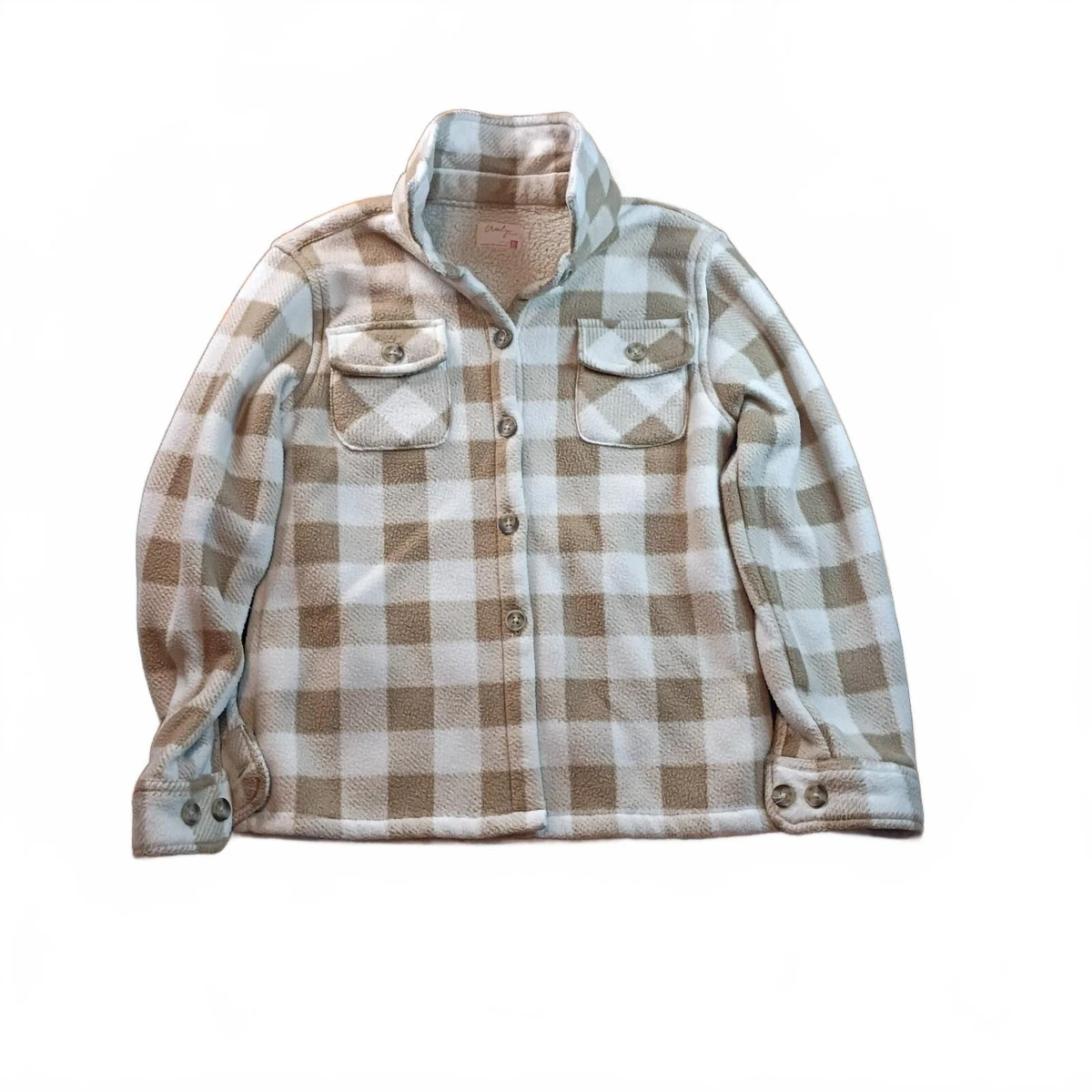 Truly Girls Girls Beige Plaid Sherpa-Lined Button-Up Jacket Size 7/8