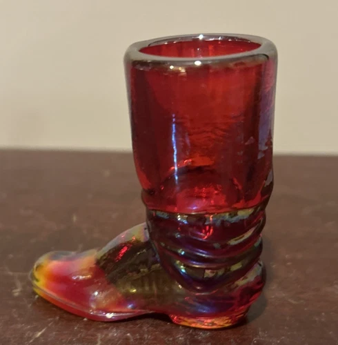 Vintage Fenton Ruby Carnival Glass Miniature Boot  2 1/2"