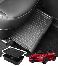 Under The Seat Storage Box with Cover Tray Bins Organizer For 2020-2025 Tesla Y