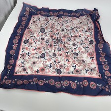 Navy Floral Square Scarf Vintage Style Pink Rose Print Wrap 26  Square