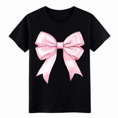 Aesthetic Pink Bow Graphic Tee,Cute Feminine T-Shirt for Girls Coquette Style