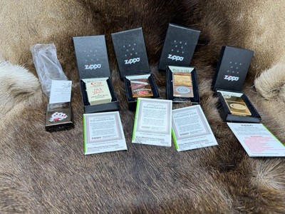 Five (5) Factory Case / Zippo Lighters Mint With Stickers In Box - RARE #5