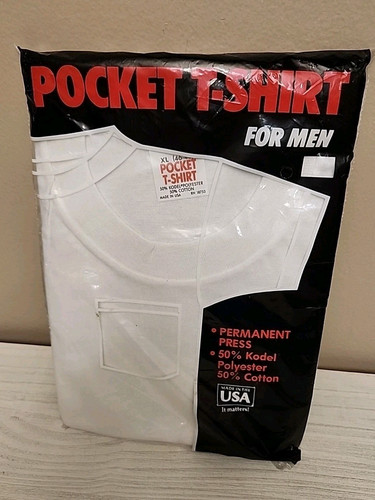 VTG 80s 90s Pocket T-Shirt for Men Size XL Whote Sealed New Cotton Poly
