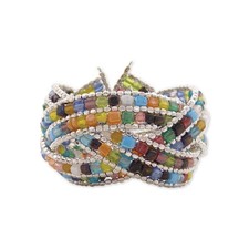 Braided Mosaic Bead Cuff Bracelet