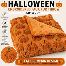 Costco Halloween Pumpkin Throw Blanket Faux Fur 60x70 Viral TikTok NWT 2026