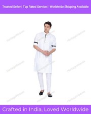 Color White Mens Art Cotton Wedding Kurta Shirt Fancy Dress Traditional Kurta