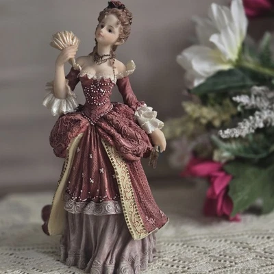 Shudehill Victorian Lady Figurine Burgundy Dress Fan Book Vintage Ornament 20cm - Image 1 of 4