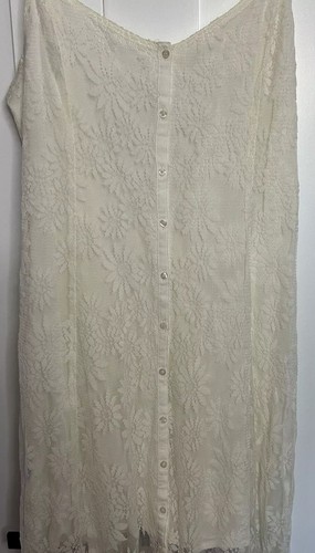Hollister Ivory Lace Long Maxi Dress Large Slit Lining floral cream beach boho - Picture 4 of 5